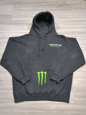 Monster Energy Graphic Pullover Hoodie Size Large Logo Y2K Vintage Black Green